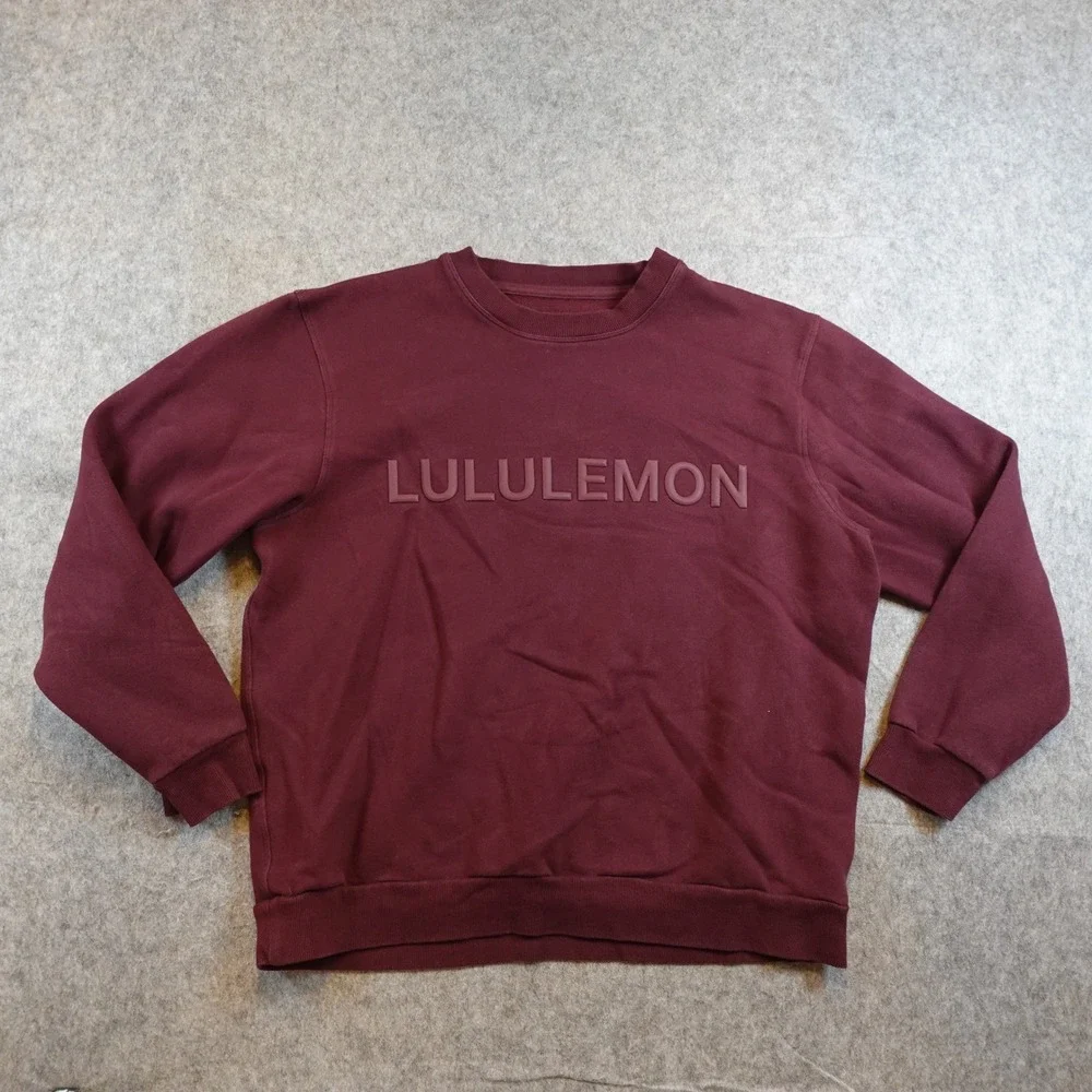 Lululemon Sweatshirt Mens L/XL Burgundy Oversized Crew Neck Wordmark Logo